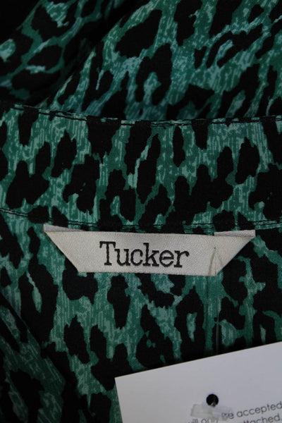 Tucker Womens Silk Green Leopard Print V-Neck Long Sleeve Blouse Top Size S