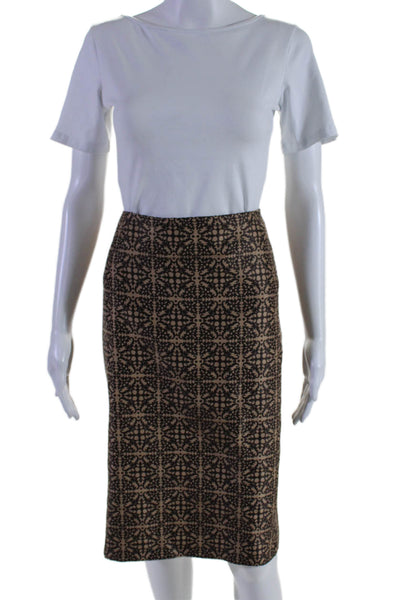 Magaschoni Womens Silk Abstract Print Knee Length Pencil Skirt Brown Size 14