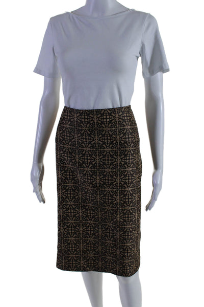 Magaschoni Womens Silk Abstract Print Knee Length Pencil Skirt Brown Size 14