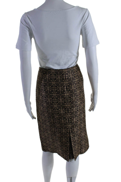 Magaschoni Womens Silk Abstract Print Knee Length Pencil Skirt Brown Size 14