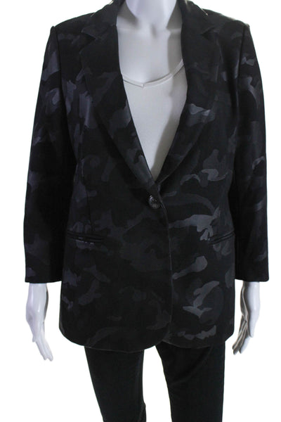 Insight Womens Camouflage Notch Collar Button Up Blazer Jacket Black Size 12