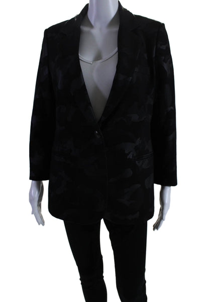 Insight Womens Camouflage Notch Collar Button Up Blazer Jacket Black Size 12