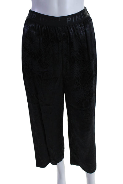 Pinko Womens Black Snakeskin Print High Rise Wide Leg Pants Size 46