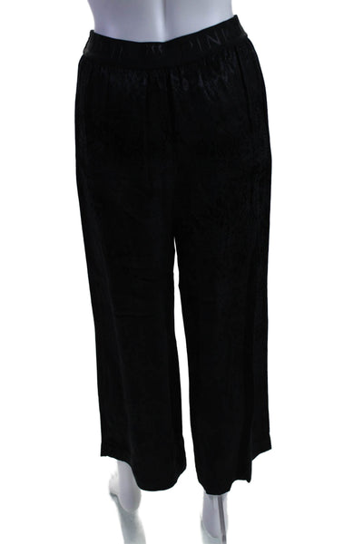 Pinko Womens Black Snakeskin Print High Rise Wide Leg Pants Size 46