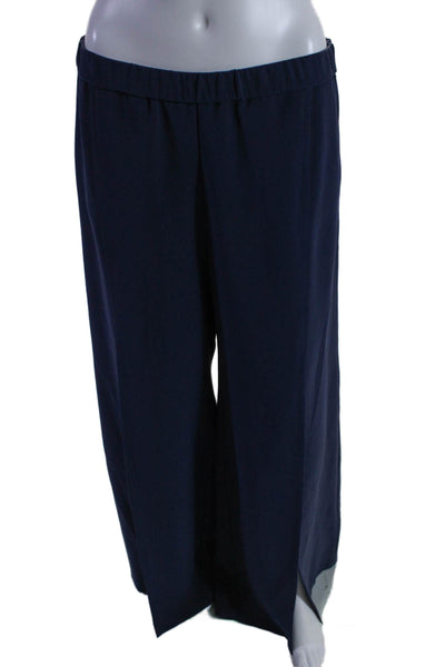 Grayse Womens Elastic Waistband Crepe Palazzo Pants Navy Blue Size Large