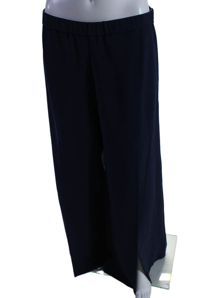 Grayse Womens Elastic Waistband Crepe Palazzo Pants Navy Blue Size Large