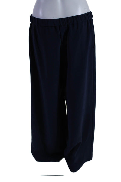 Grayse Womens Elastic Waistband Crepe Palazzo Pants Navy Blue Size Large
