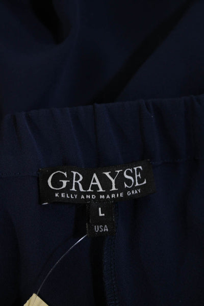 Grayse Womens Elastic Waistband Crepe Palazzo Pants Navy Blue Size Large