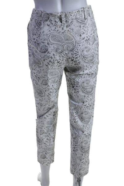 Hubert Gasser Womens Zipper Fly Mid Rise Paisley Cropped Pants White Gray XS