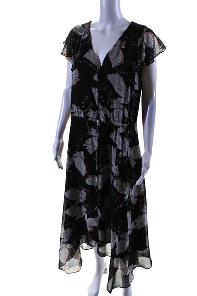 Rebecca Minkoff Womens Animal Print Ruched V-Neck Maxi Dress Black Size 6