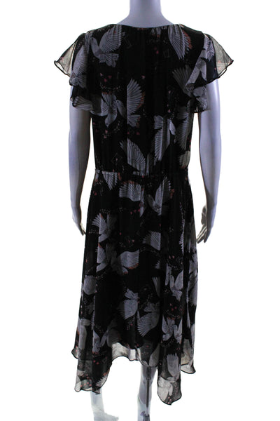 Rebecca Minkoff Womens Animal Print Ruched V-Neck Maxi Dress Black Size 6