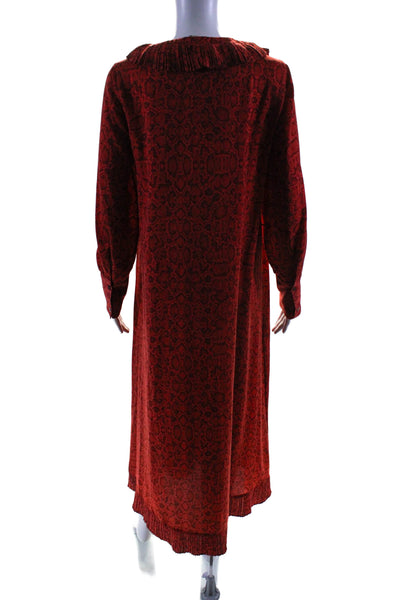 Mango Womens Animal Print Pleated Long Sleeve Button Up Maxi Dress Size 4