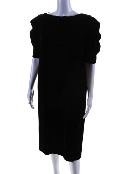 Halston III Womens Velvet Boat Neck Short Sleeve Maxi Dress Black Size 10