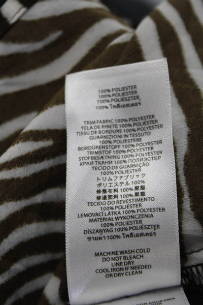 Michael Michael Kors Womens Zebra Print Full Zip Long Sleeve Top Brown Size M