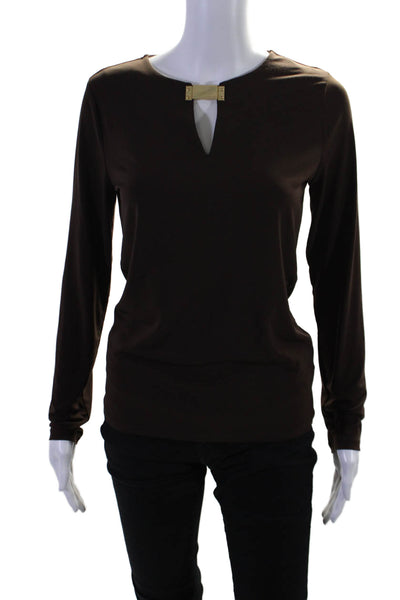 Michael Michael Kors Womens Long Sleeve V Neck Hardware Top Brown Size S