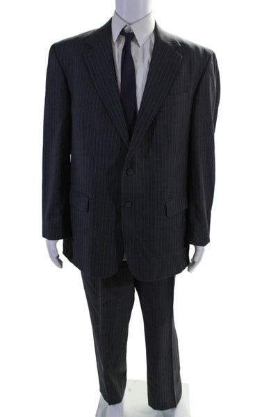 Oscar de la Renta Mens 2 Piece Striped Single Breasted Suit Gray Size 44