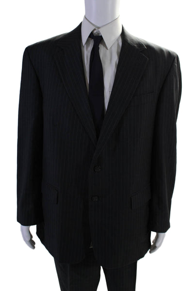 Oscar de la Renta Mens 2 Piece Striped Single Breasted Suit Gray Size 44