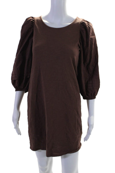 Nation LTD Women's Scoop Neck Puff Sleeves Low Back Mini Dress Brown Size XS