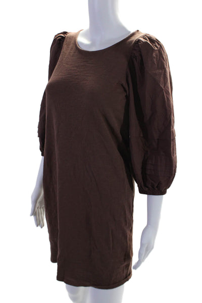 Nation LTD Women's Scoop Neck Puff Sleeves Low Back Mini Dress Brown Size XS