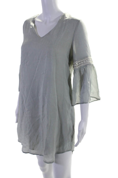 Maven West Women's V-Neck 3/4 Sleeves Mini Shift Dress Sage Green Size XS