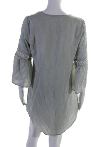 Maven West Women's V-Neck 3/4 Sleeves Mini Shift Dress Sage Green Size XS