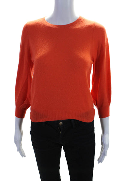 Autumn Cashmere Women's Round Neck Long Sleeves Cashmere Sweater Orange Size XS