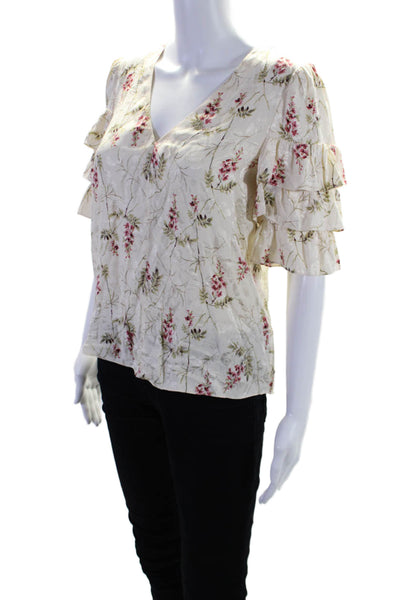 Rebecca Taylor Women's V-Neck Ruffle Short Sleeves Blouse Floral Size 2