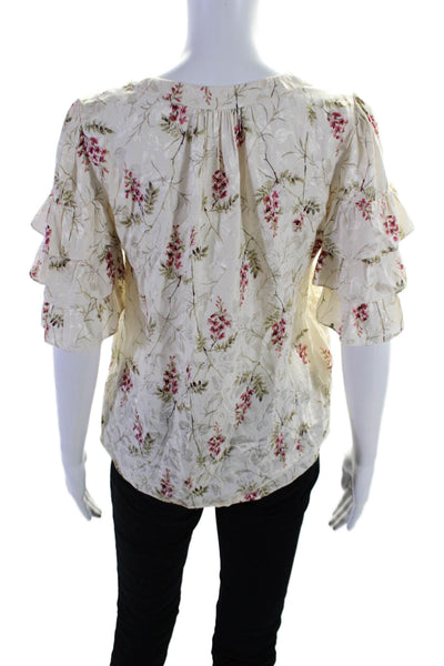 Rebecca Taylor Women's V-Neck Ruffle Short Sleeves Blouse Floral Size 2