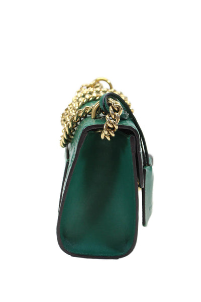 Gucci Womens Small GG Signature Padlock Shoulder Handbag Green Gold Tone