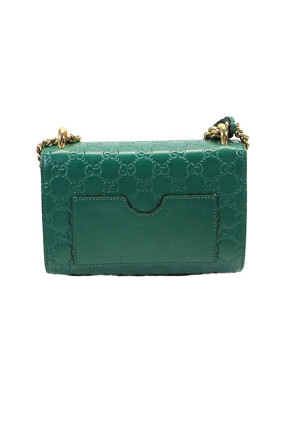 Gucci Womens Small GG Signature Padlock Shoulder Handbag Green Gold Tone