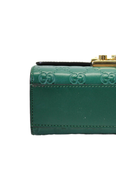 Gucci Womens Small GG Signature Padlock Shoulder Handbag Green Gold Tone