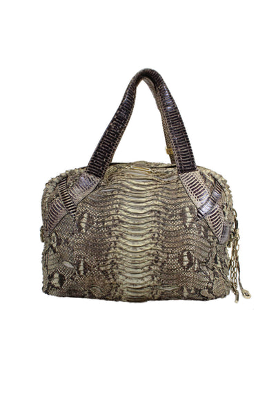 Jimmy Choo Womens Brown Python Skin Leather Zip Medium Shoulder Bag Handbag