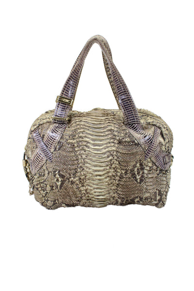 Jimmy Choo Womens Brown Python Skin Leather Zip Medium Shoulder Bag Handbag