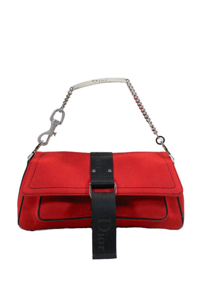 Christian Dior Womens Bright Red Hardcore Cloth Shoulder Bag Handbag