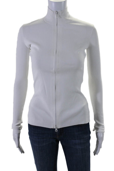 Capsule 121 Womens White Ribbed Knit Mock Neck Full Zip Long Sleeve Top Size XS
