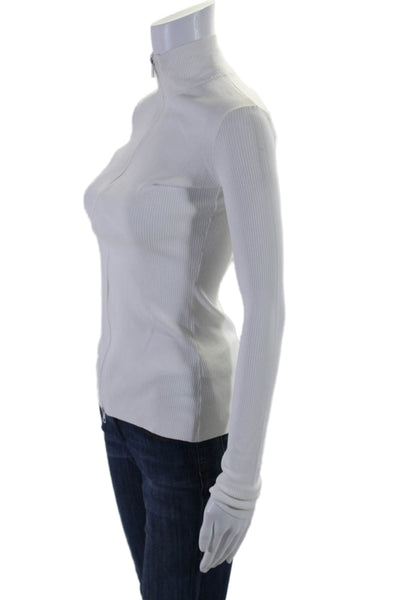 Capsule 121 Womens White Ribbed Knit Mock Neck Full Zip Long Sleeve Top Size XS