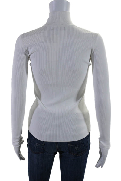 Capsule 121 Womens White Ribbed Knit Mock Neck Full Zip Long Sleeve Top Size XS