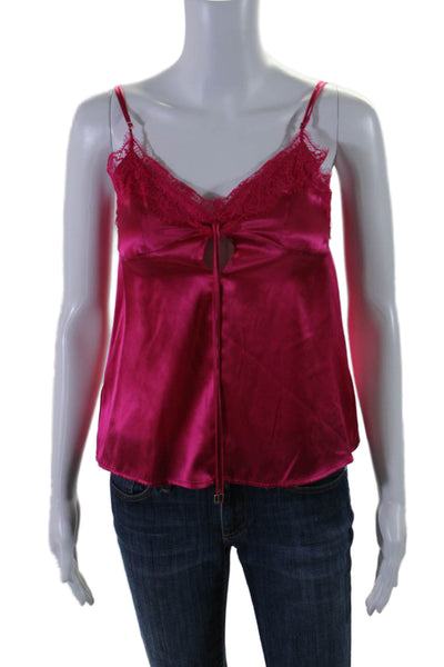 Pinko Womens Magenta Silk Lace Trim V-Neck Sleeveless Camisole Top Size 40