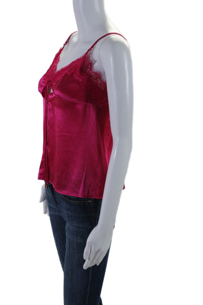 Pinko Womens Magenta Silk Lace Trim V-Neck Sleeveless Camisole Top Size 40