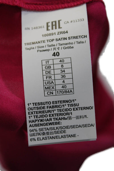 Pinko Womens Magenta Silk Lace Trim V-Neck Sleeveless Camisole Top Size 40