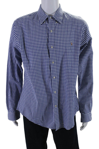 Ralph Lauren Mens Cotton Checked Long Sleeved Button Up Shirt Blue Size XL