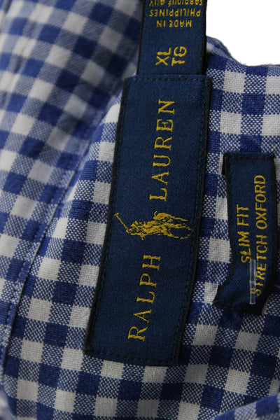 Ralph Lauren Mens Cotton Checked Long Sleeved Button Up Shirt Blue Size XL