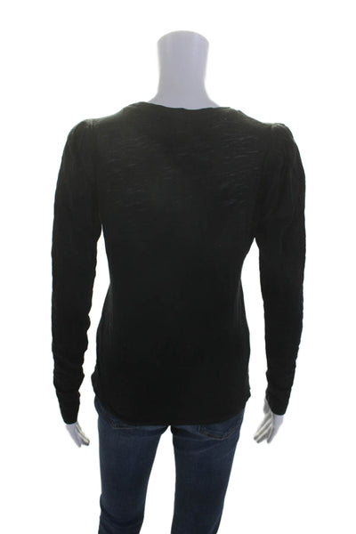 Goldie Women's Round Neck Long Sleeves Cotton Basic T-Shirt Black Size XS