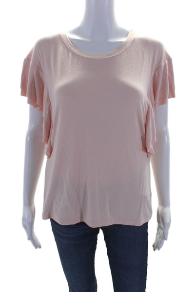 I By Iris Setlakwe Womens Flutter Sleeve Ruffled Knit Tee Shirt Pink Size Medium