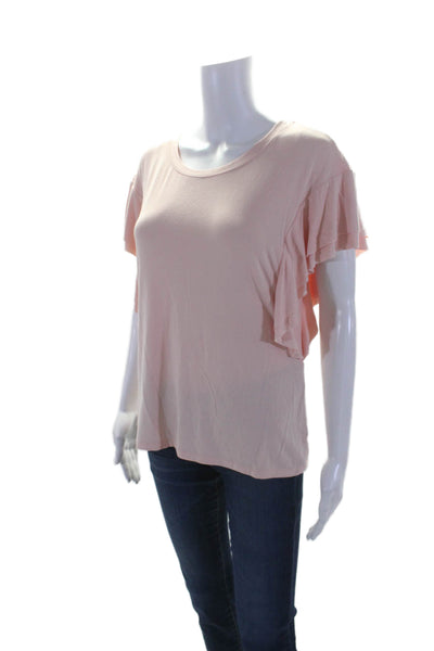 I By Iris Setlakwe Womens Flutter Sleeve Ruffled Knit Tee Shirt Pink Size Medium