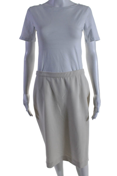 Index Womens Elastic Waistband Knee Length Pencil Skirt Cement White Size Medium