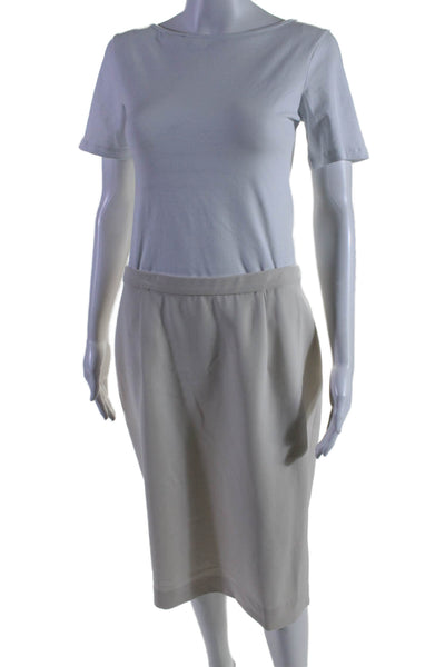 Index Womens Elastic Waistband Knee Length Pencil Skirt Cement White Size Medium