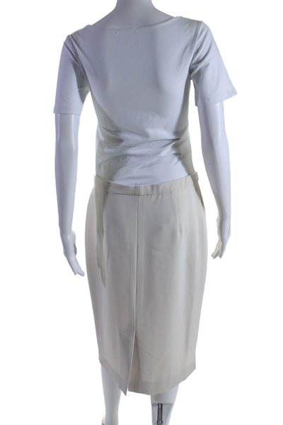 Index Womens Elastic Waistband Knee Length Pencil Skirt Cement White Size Medium