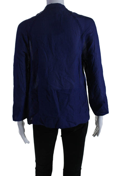 Maje Womens Silk Long Sleeve Sheer V Neck Blouse Blue Size 3