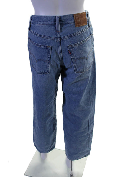 Levis Womens Wide Leg Zipped Buttoned Graphic Leather Patch Jeans Blue Size 24